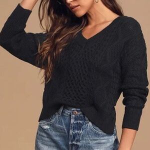 Lulu's Black V-Neck Sweater Relaxed Fit